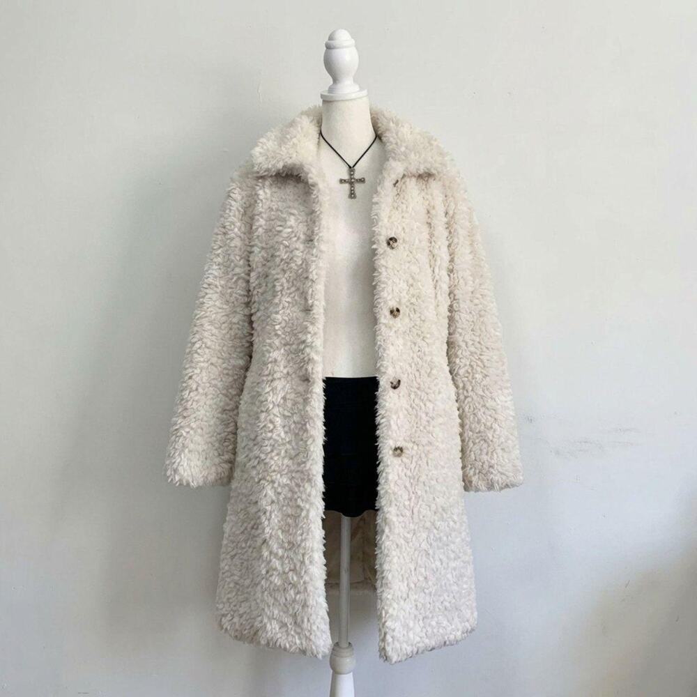 Vintage Cream Faux Fur Jacket Coquette Soft Grunge